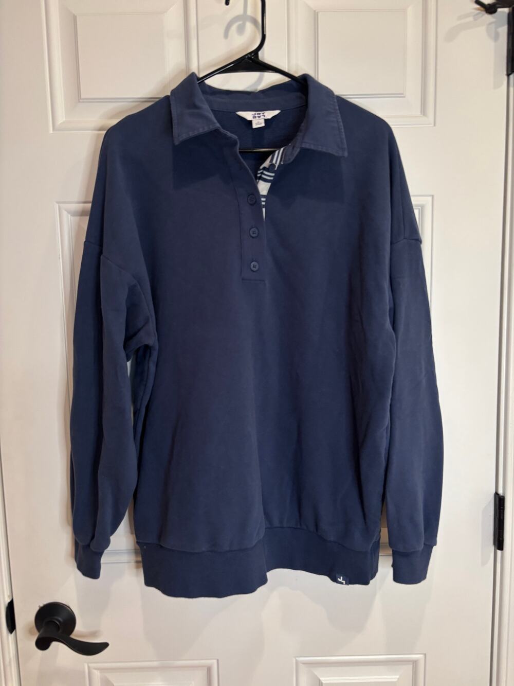JoyLab Women’s French Terry Polo Sweatshirt – Dark Blue – Small
